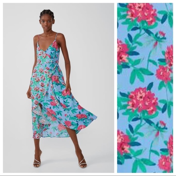 NWT. Zara Floral Print Midi Dress. Size S. - Picture 2 of 7